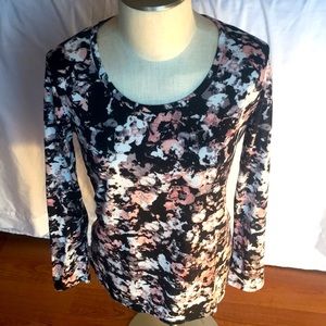 Faded glory pink white and black floral shirt